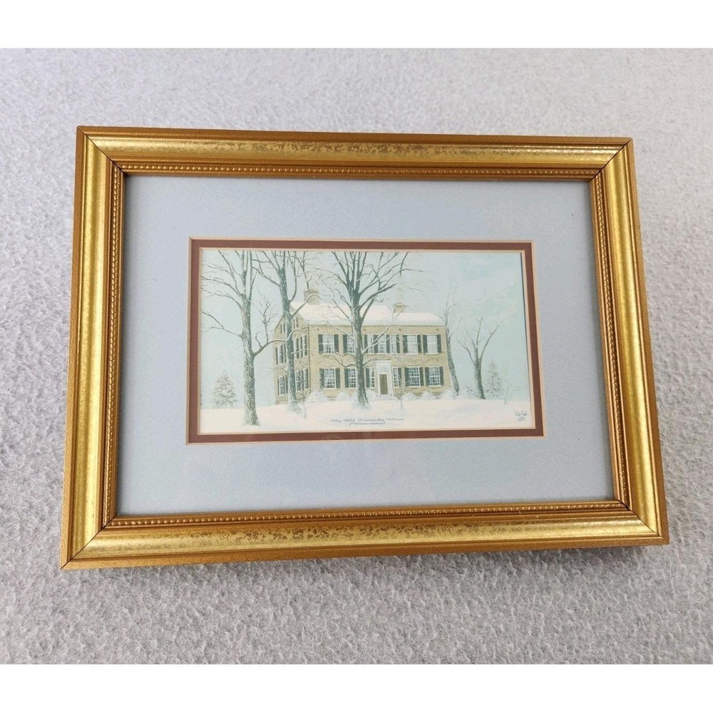 Vtg My Old Kentucky Home Framed Art Wintertime Lois Todd 2004 Bardstown Mansion